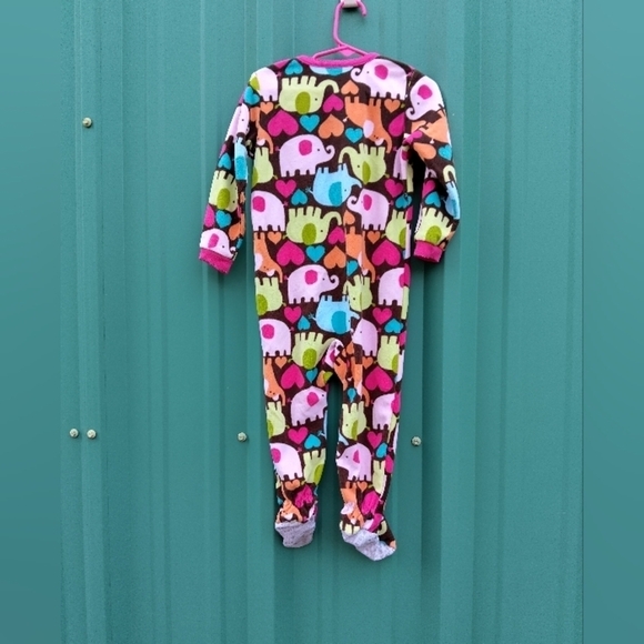 Carter's Toddlers One Piece Zippered  Footed Pajamas PJs Size 2Ta Elephants - Picture 2 of 4